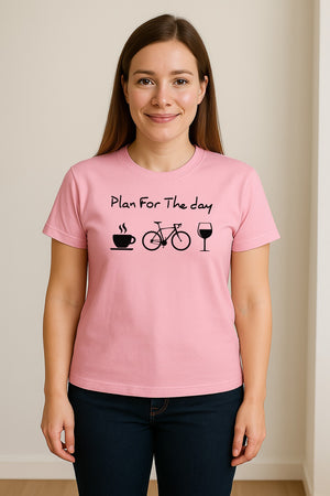 Cycling T-Shirt, Plan for the Day Coffee Bike Wine Graphic Gift for Cyclists