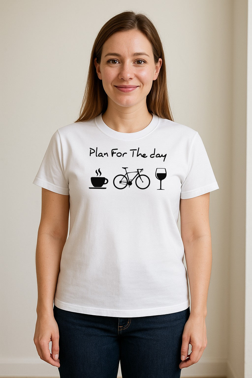 Cycling T-Shirt, Plan for the Day Coffee Bike Wine Graphic Gift for Cyclists
