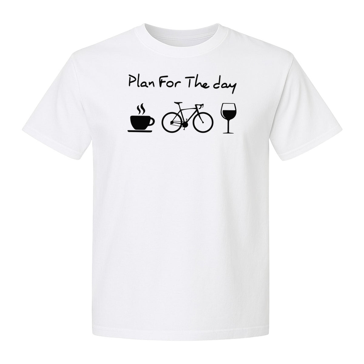 Cycling T-Shirt, Plan for the Day Coffee Bike Wine Graphic Gift for Cyclists