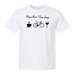 Cycling T-Shirt, Plan for the Day Coffee Bike Wine Graphic Gift for Cyclists