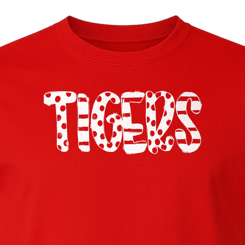Tigers Mascot T-Shirt, Distressed Lettering School Spirit Fan Top for Pep Rallies and Team Events