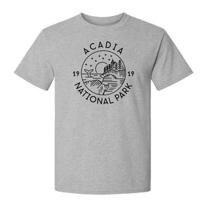 Acadia National Park T-Shirt, 1919 Mountain Landscape Graphic for Maine Hiking and Camping Trips