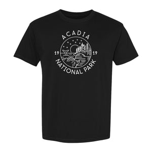 Acadia National Park T-Shirt, 1919 Mountain Landscape Graphic for Maine Hiking and Camping Trips