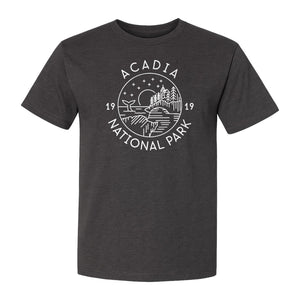 Acadia National Park T-Shirt, 1919 Mountain Landscape Graphic for Maine Hiking and Camping Trips