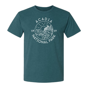 Acadia National Park T-Shirt, 1919 Mountain Landscape Graphic for Maine Hiking and Camping Trips