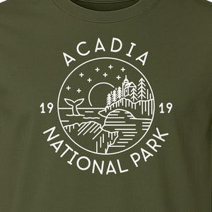 Acadia National Park T-Shirt, 1919 Mountain Landscape Graphic for Maine Hiking and Camping Trips