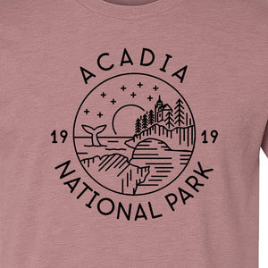 Acadia National Park T-Shirt, 1919 Mountain Landscape Graphic for Maine Hiking and Camping Trips