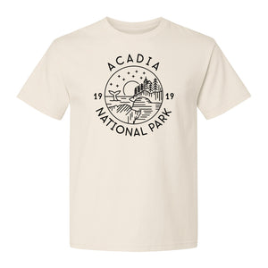 Acadia National Park T-Shirt, 1919 Mountain Landscape Graphic for Maine Hiking and Camping Trips