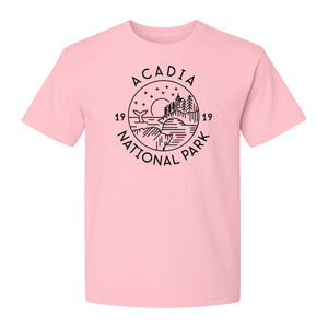 Acadia National Park T-Shirt, 1919 Mountain Landscape Graphic for Maine Hiking and Camping Trips