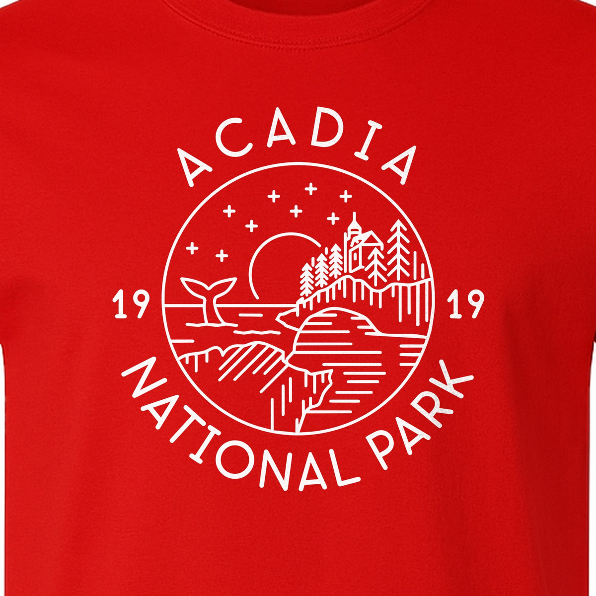 Acadia National Park T-Shirt, 1919 Mountain Landscape Graphic for Maine Hiking and Camping Trips