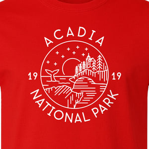 Acadia National Park T-Shirt, 1919 Mountain Landscape Graphic for Maine Hiking and Camping Trips