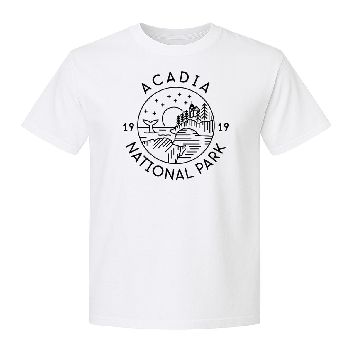 Acadia National Park T-Shirt, 1919 Mountain Landscape Graphic for Maine Hiking and Camping Trips