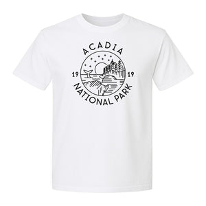Acadia National Park T-Shirt, 1919 Mountain Landscape Graphic for Maine Hiking and Camping Trips