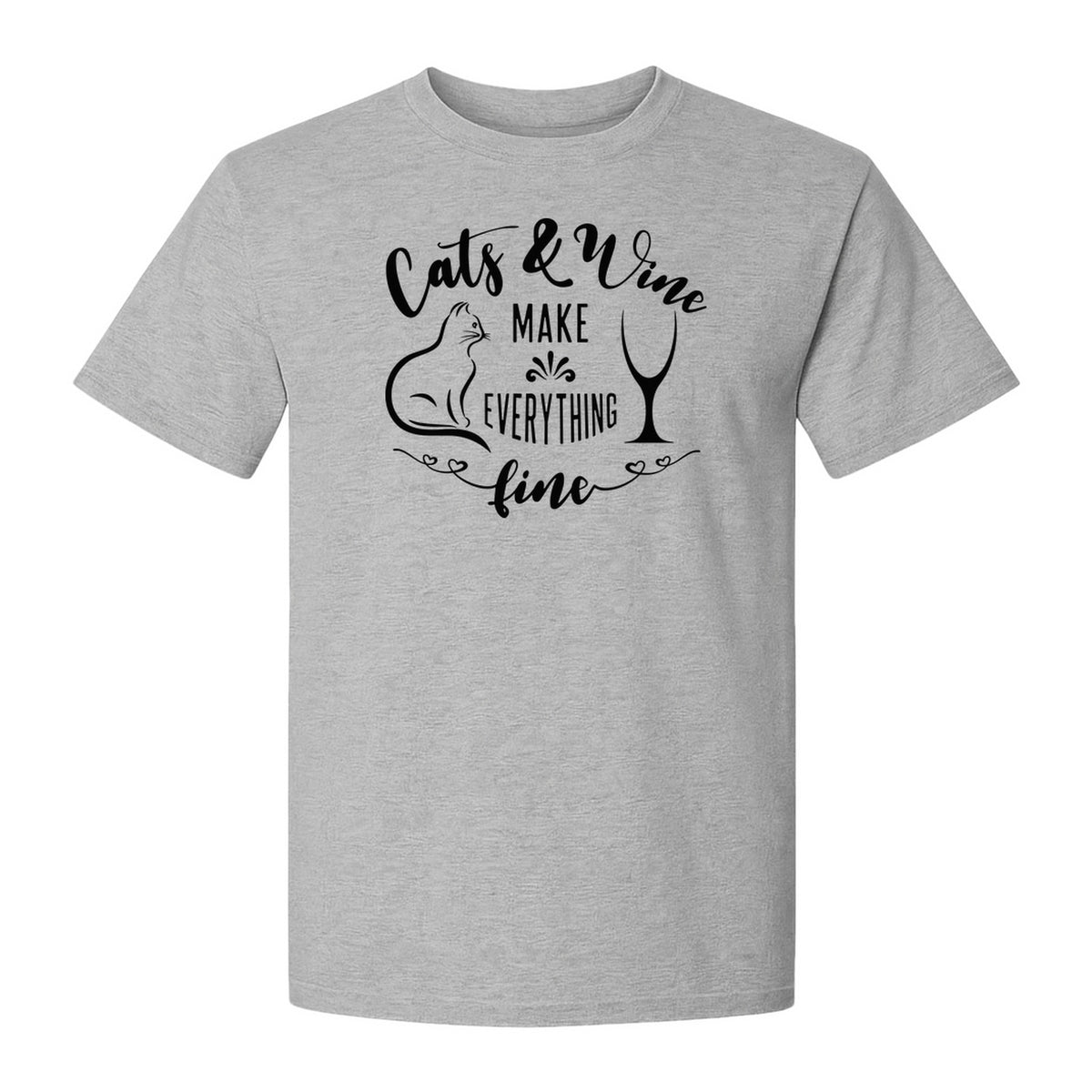 Cat and Wine T-Shirt, Everything Fine Graphic for Kitty Moms and Girls Night