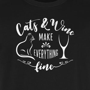 Cat and Wine T-Shirt, Everything Fine Graphic for Kitty Moms and Girls Night