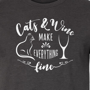 Cat and Wine T-Shirt, Everything Fine Graphic for Kitty Moms and Girls Night