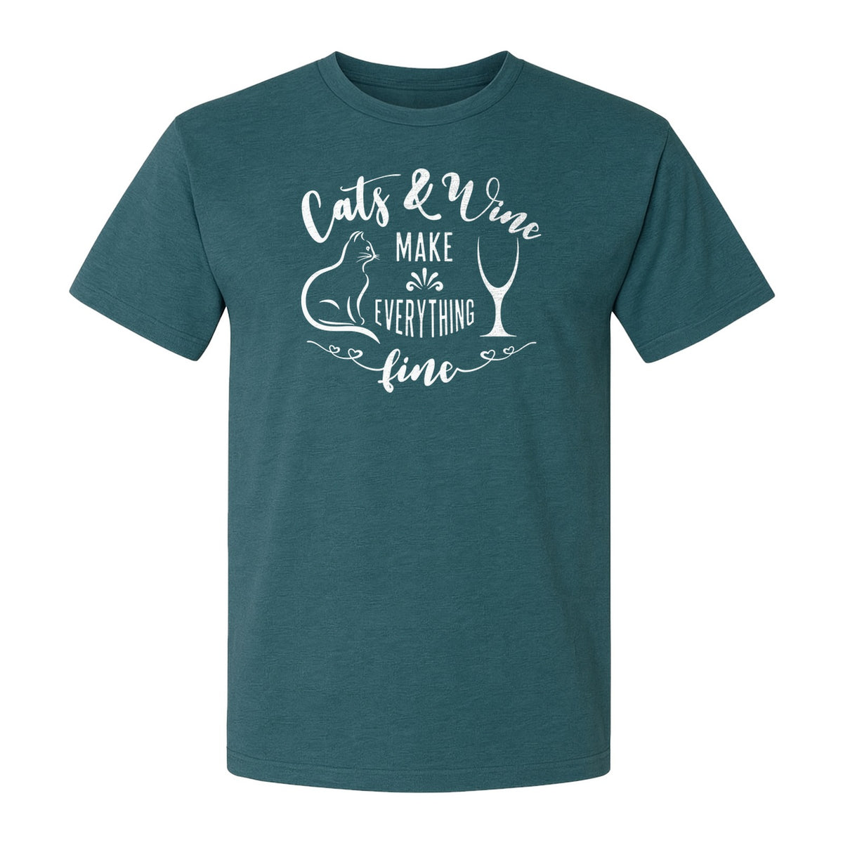 Cat and Wine T-Shirt, Everything Fine Graphic for Kitty Moms and Girls Night