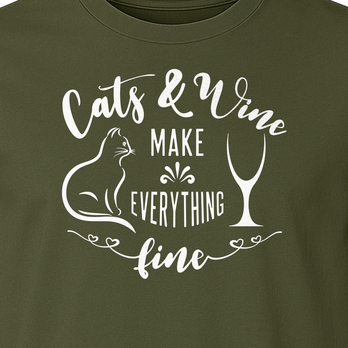 Cat and Wine T-Shirt, Everything Fine Graphic for Kitty Moms and Girls Night