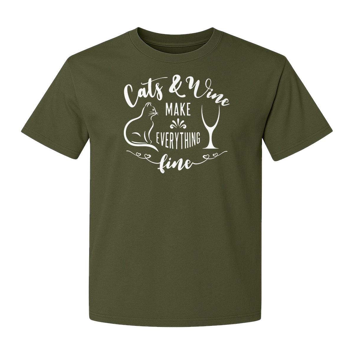 Cat and Wine T-Shirt, Everything Fine Graphic for Kitty Moms and Girls Night