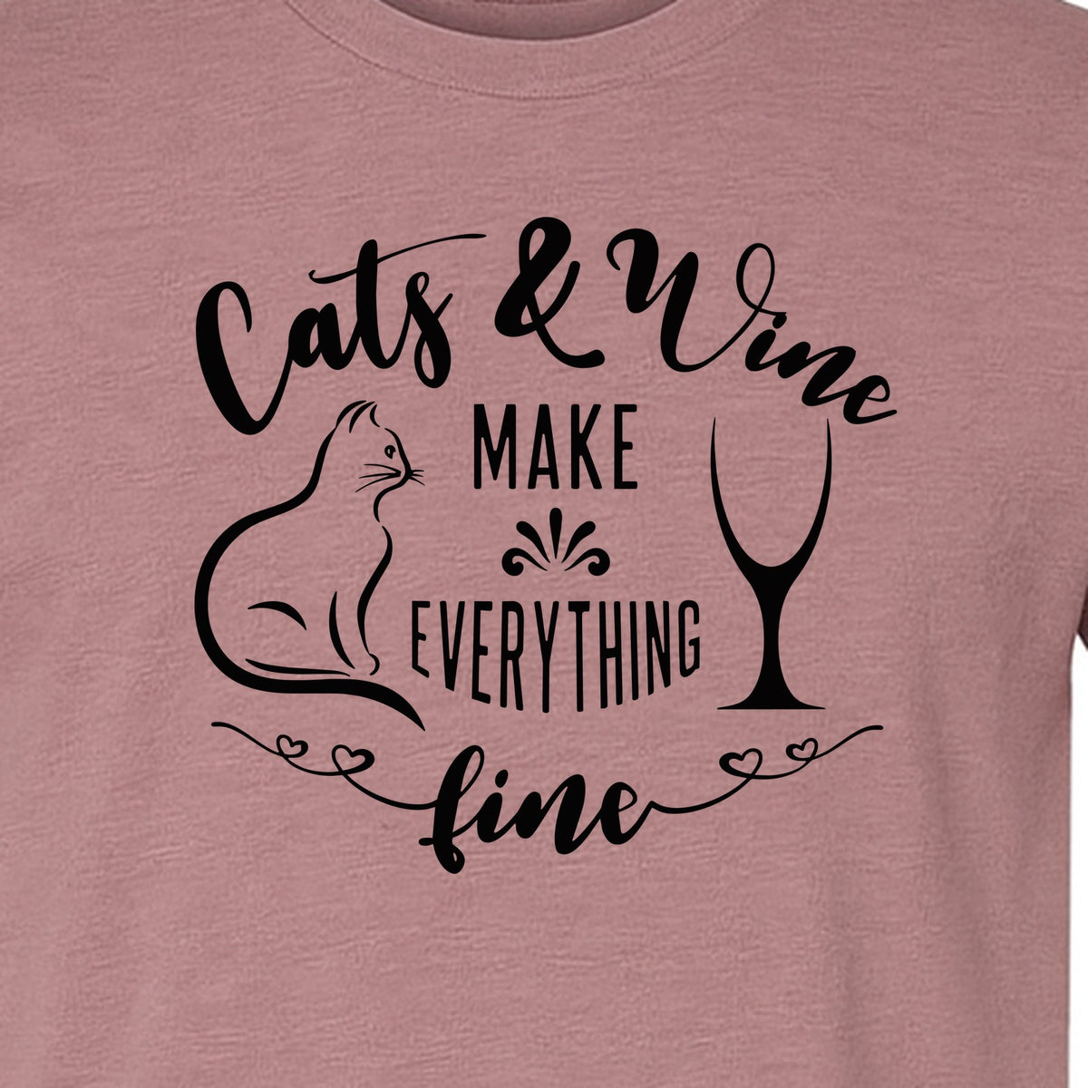 Cat and Wine T-Shirt, Everything Fine Graphic for Kitty Moms and Girls Night