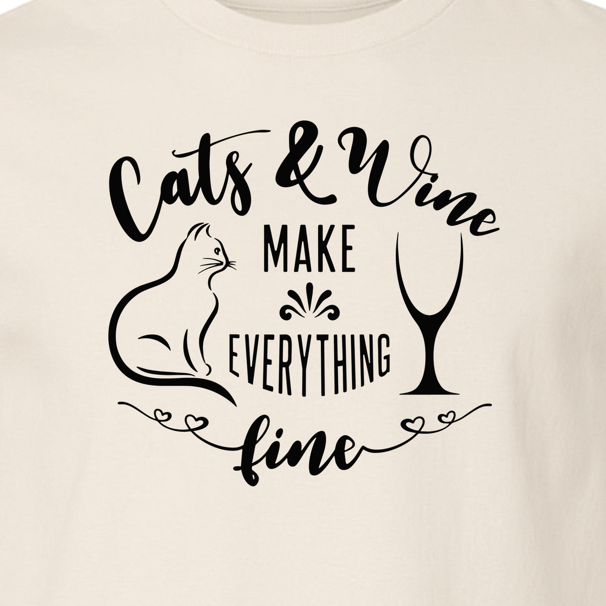 Cat and Wine T-Shirt, Everything Fine Graphic for Kitty Moms and Girls Night