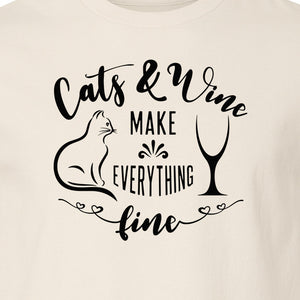 Cat and Wine T-Shirt, Everything Fine Graphic for Kitty Moms and Girls Night