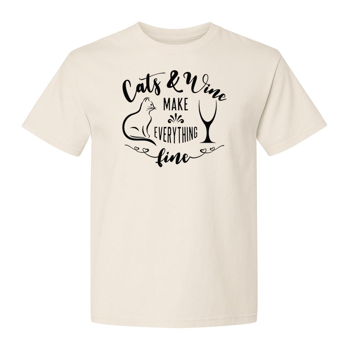 Cat and Wine T-Shirt, Everything Fine Graphic for Kitty Moms and Girls Night