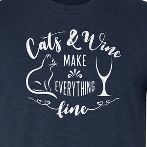Cat and Wine T-Shirt, Everything Fine Graphic for Kitty Moms and Girls Night