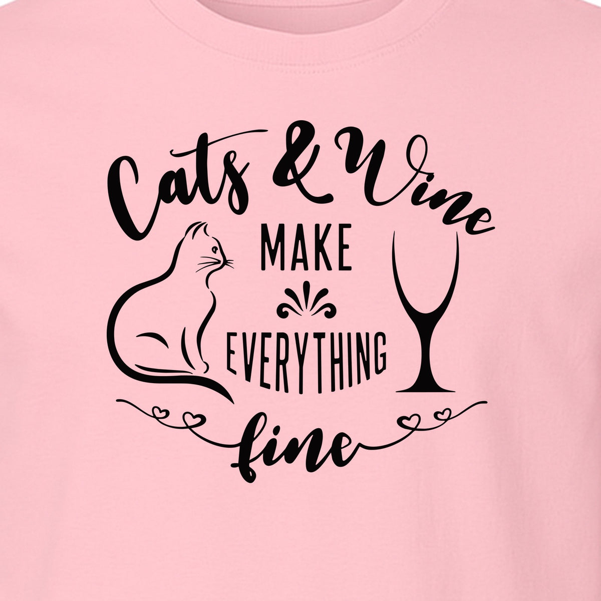 Cat and Wine T-Shirt, Everything Fine Graphic for Kitty Moms and Girls Night
