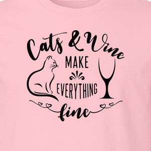 Cat and Wine T-Shirt, Everything Fine Graphic for Kitty Moms and Girls Night