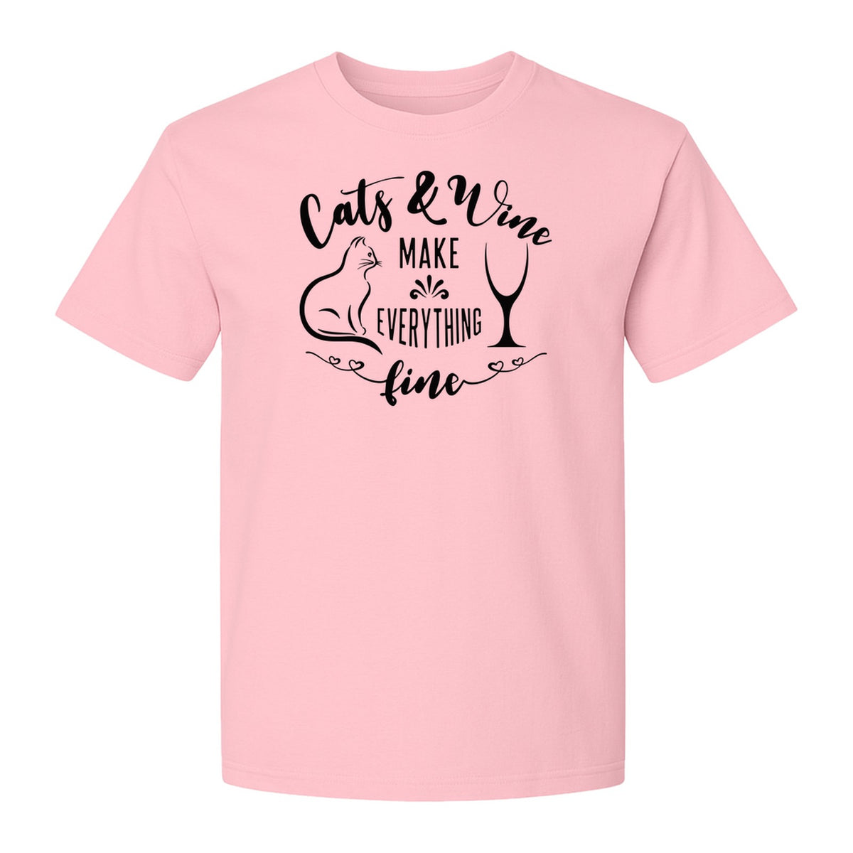 Cat and Wine T-Shirt, Everything Fine Graphic for Kitty Moms and Girls Night