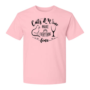 Cat and Wine T-Shirt, Everything Fine Graphic for Kitty Moms and Girls Night
