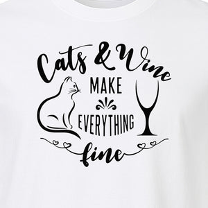 Cat and Wine T-Shirt, Everything Fine Graphic for Kitty Moms and Girls Night