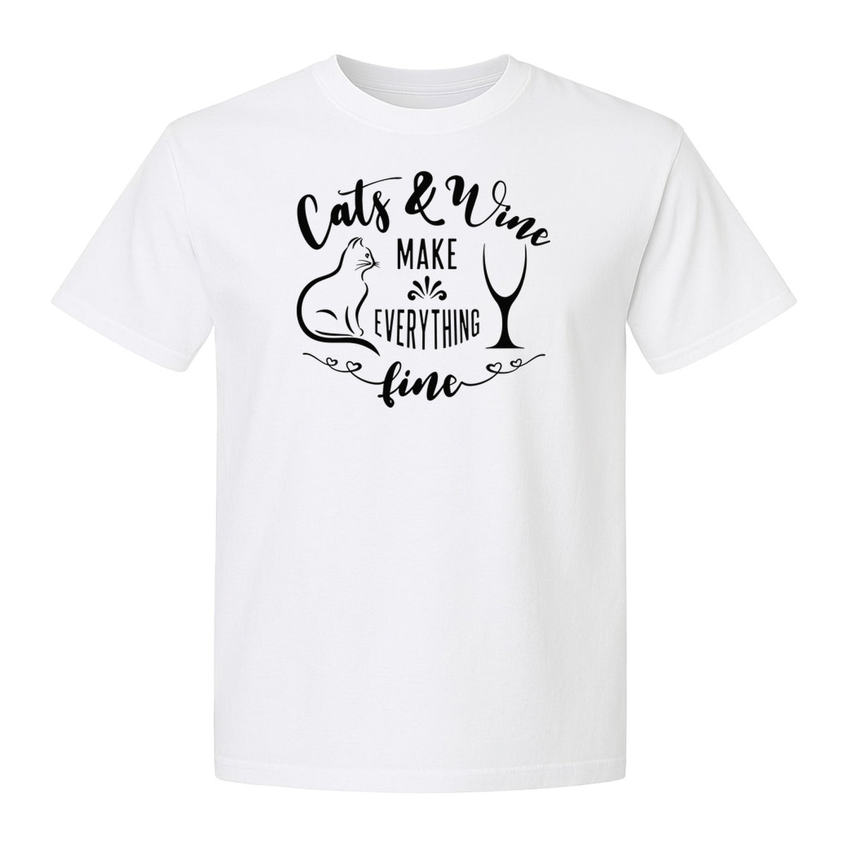 Cat and Wine T-Shirt, Everything Fine Graphic for Kitty Moms and Girls Night