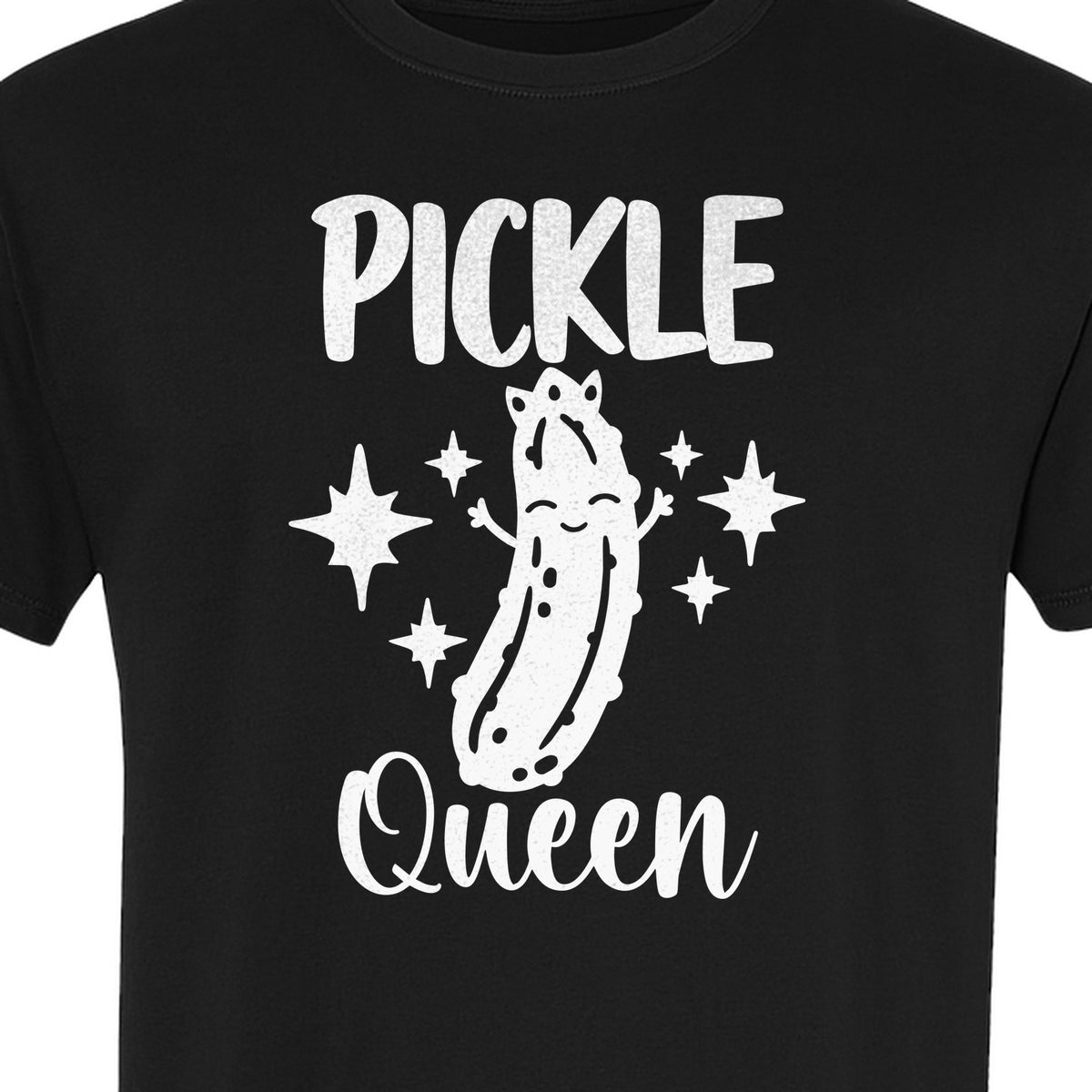 Pickle Queen T-Shirt, Funny Crowned Dill Graphic with Sparkling Stars for Food Lovers