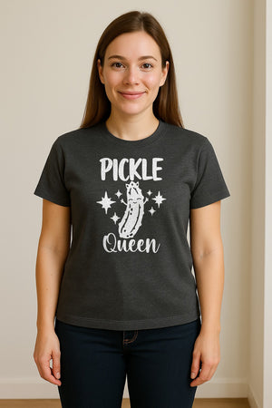 Pickle Queen T-Shirt, Funny Crowned Dill Graphic with Sparkling Stars for Food Lovers