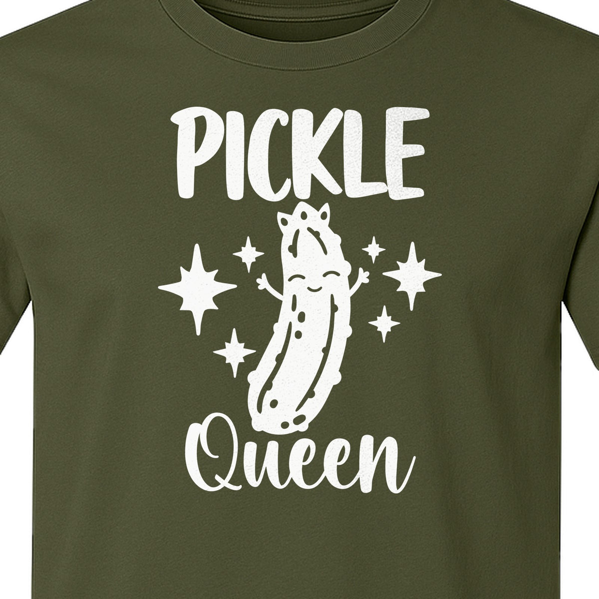 Pickle Queen T-Shirt, Funny Crowned Dill Graphic with Sparkling Stars for Food Lovers