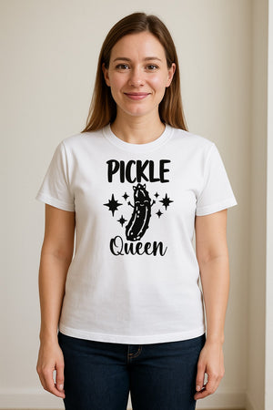 Pickle Queen T-Shirt, Funny Crowned Dill Graphic with Sparkling Stars for Food Lovers