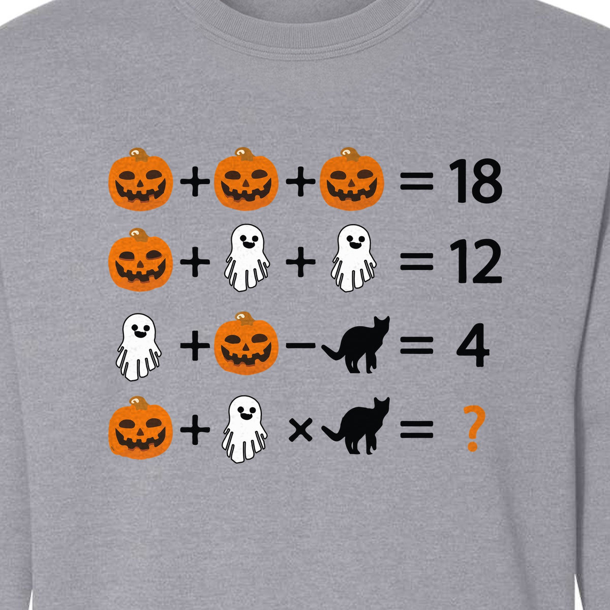 Halloween Math Teacher Sweatshirt, Pumpkin Ghost Cat Equation Puzzle Crewneck for Classroom Fun
