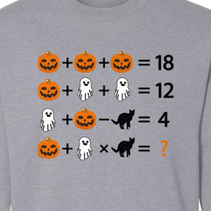 Halloween Math Teacher Sweatshirt, Pumpkin Ghost Cat Equation Puzzle Crewneck for Classroom Fun
