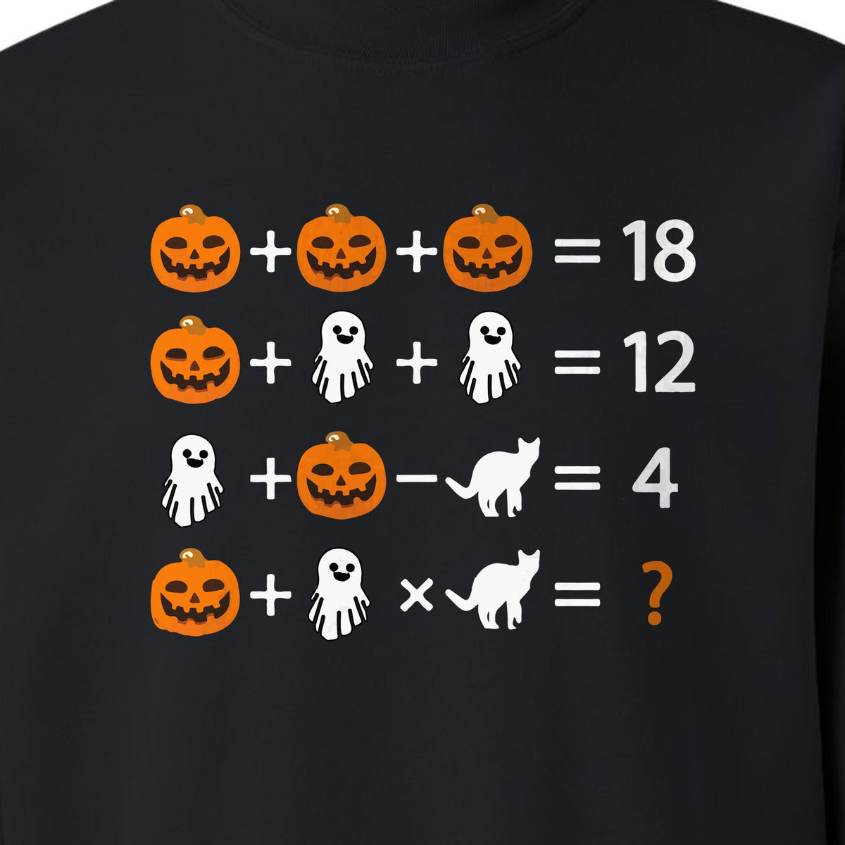Halloween Math Teacher Sweatshirt, Pumpkin Ghost Cat Equation Puzzle Crewneck for Classroom Fun