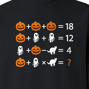 Halloween Math Teacher Sweatshirt, Pumpkin Ghost Cat Equation Puzzle Crewneck for Classroom Fun