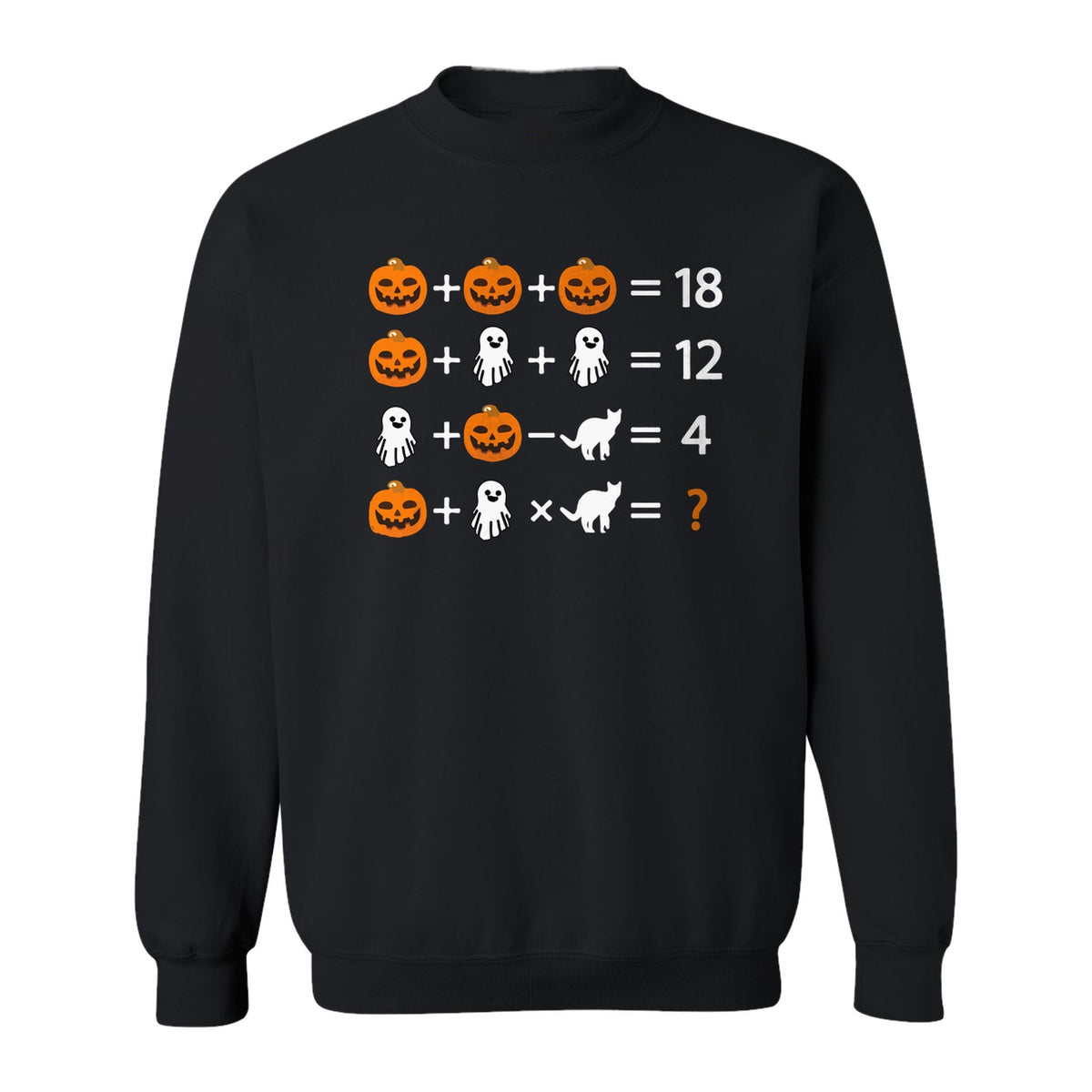 Halloween Math Teacher Sweatshirt, Pumpkin Ghost Cat Equation Puzzle Crewneck for Classroom Fun