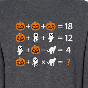 Halloween Math Teacher Sweatshirt, Pumpkin Ghost Cat Equation Puzzle Crewneck for Classroom Fun