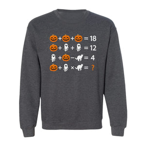 Halloween Math Teacher Sweatshirt, Pumpkin Ghost Cat Equation Puzzle Crewneck for Classroom Fun