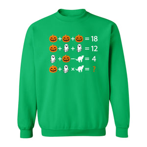 Halloween Math Teacher Sweatshirt, Pumpkin Ghost Cat Equation Puzzle Crewneck for Classroom Fun