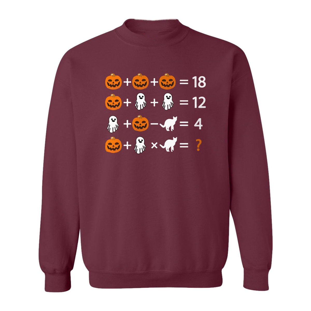 Halloween Math Teacher Sweatshirt, Pumpkin Ghost Cat Equation Puzzle Crewneck for Classroom Fun