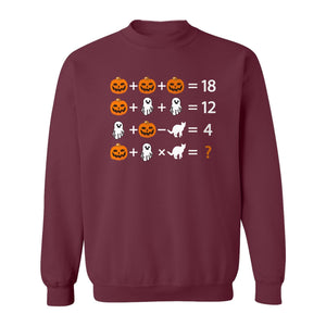 Halloween Math Teacher Sweatshirt, Pumpkin Ghost Cat Equation Puzzle Crewneck for Classroom Fun