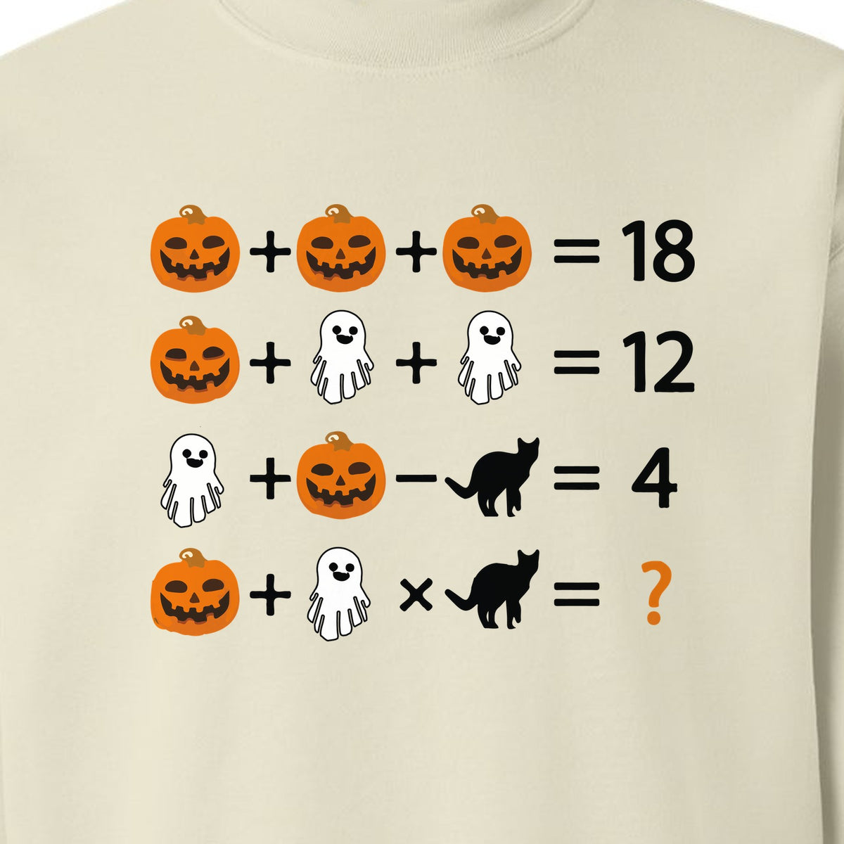Halloween Math Teacher Sweatshirt, Pumpkin Ghost Cat Equation Puzzle Crewneck for Classroom Fun