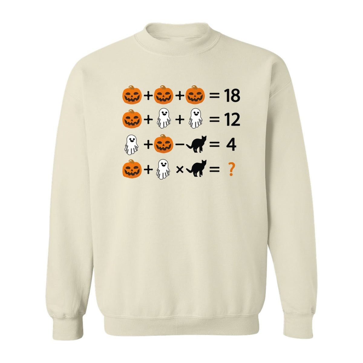 Halloween Math Teacher Sweatshirt, Pumpkin Ghost Cat Equation Puzzle Crewneck for Classroom Fun